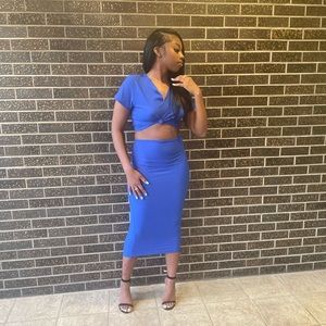 Ribbed Blue Skirt Set